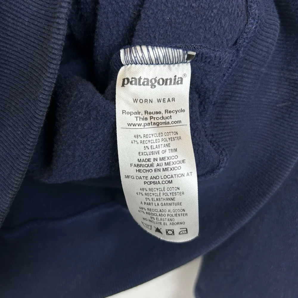 Patagonia Hoodie Mens Small Fitz Roy Bison Uprisal Blue Recycled Buffalo Bison
